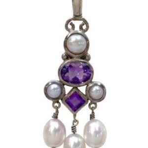 JCD Designer Sterling Silver Amethyst & Freshwater Pearl Pendant Necklace